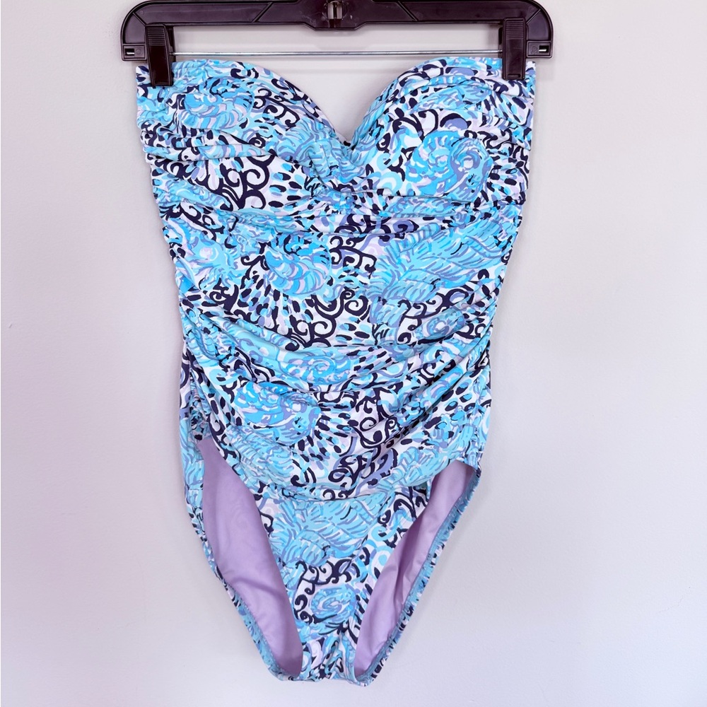 Lilly Pulitzer Flamenco One Piece Swimsuit Light Aqua Spritz Size 10